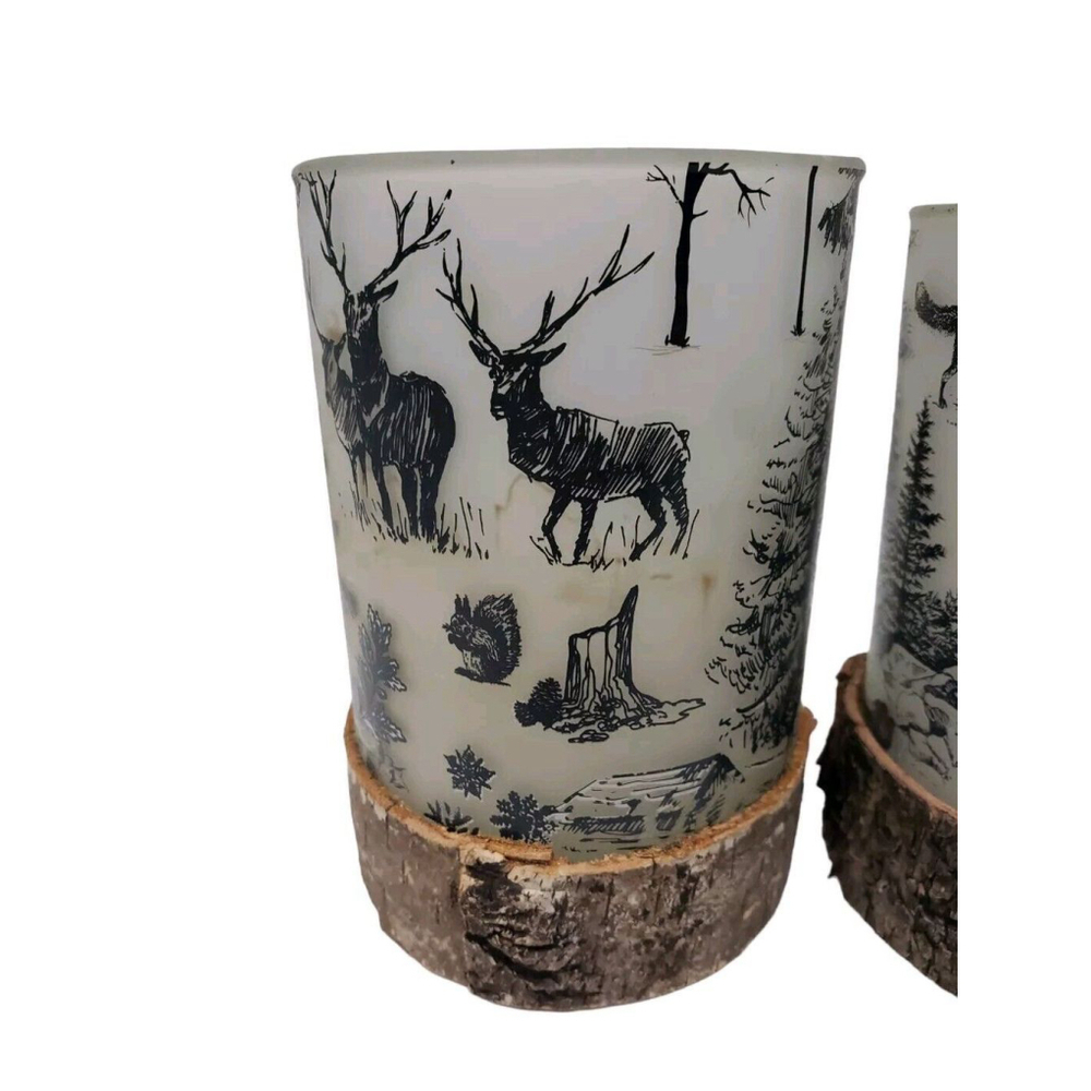 2 Debi Lilly Rustic Frosted Glass Bark Candle Holders Deer cabin decor - Picture 3 of 8